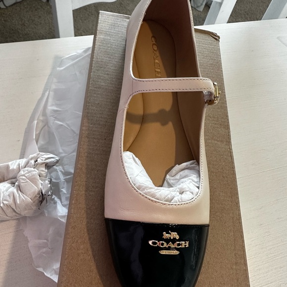 Coach Women's White and Black Mary Jane Flats - Picture 1 of 9